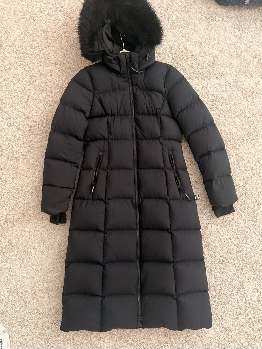 Long Black Down Puffer Coat with Hood